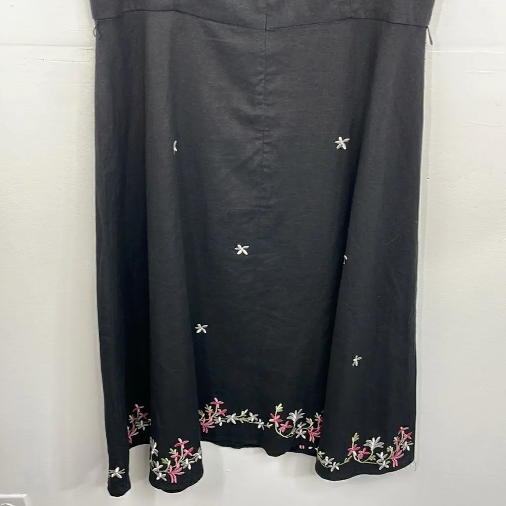 Dress barn A Line Dress Black Floral Embroidered Linen & Rayon Back Zip size 12 - Image 9