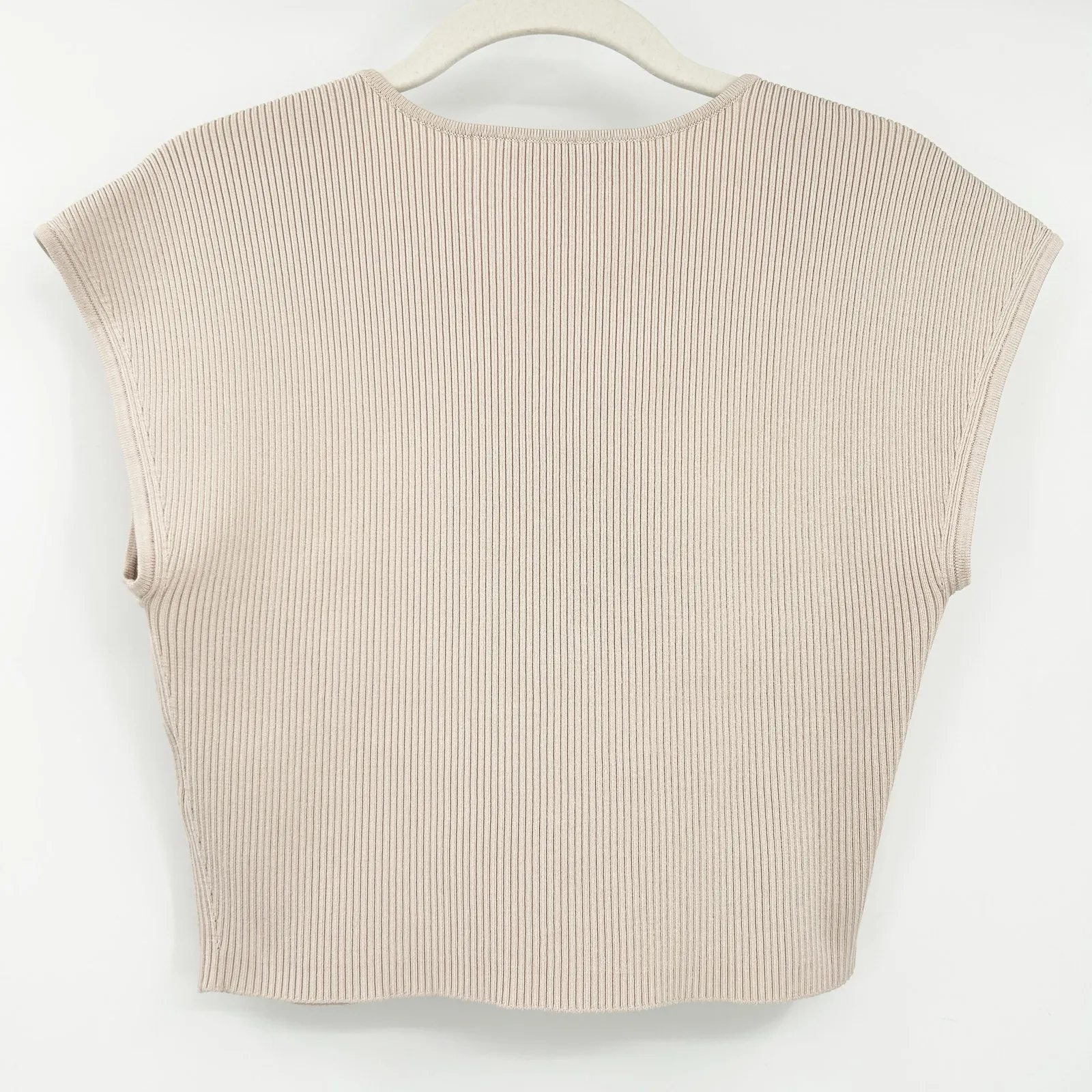 Jonathan Simkhai Womens Abia Compact Rib Sweetheart Neck‎ Cropped Tee Top Size L Tan Size L - Image 6