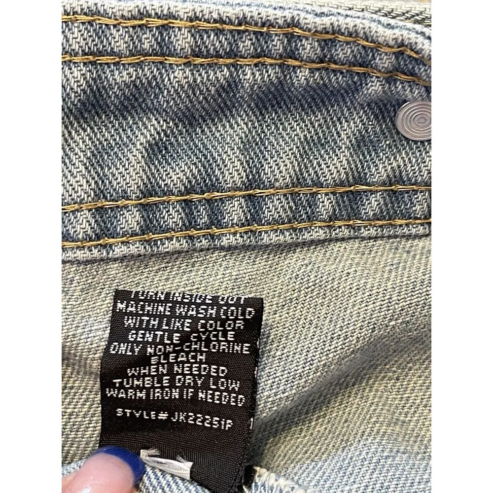 Copper Key  Distressed Denim Button Down‎ Ripped Jean Jacket M Detail Shoulder - Image 6