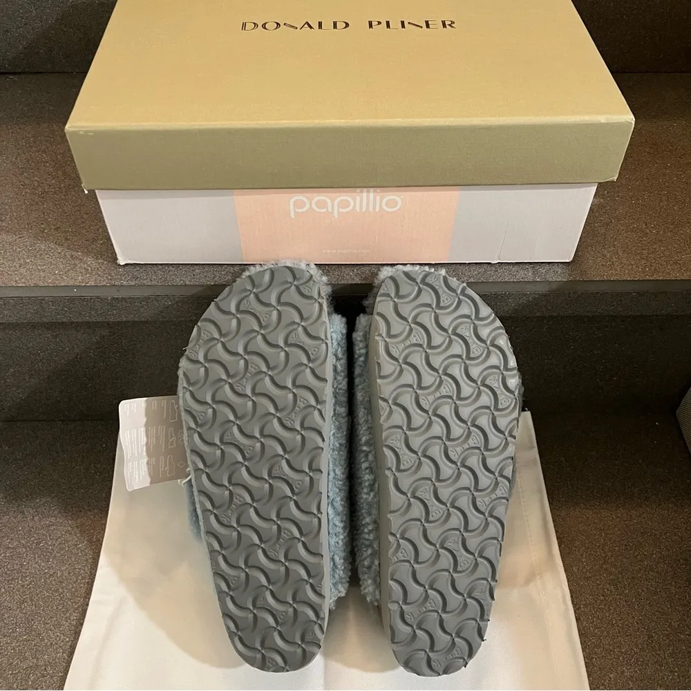 Papillio Birkenstock Arizona Big Buckle Shearling Sandals in Blue, Size 38, NWT Blue - Image 13