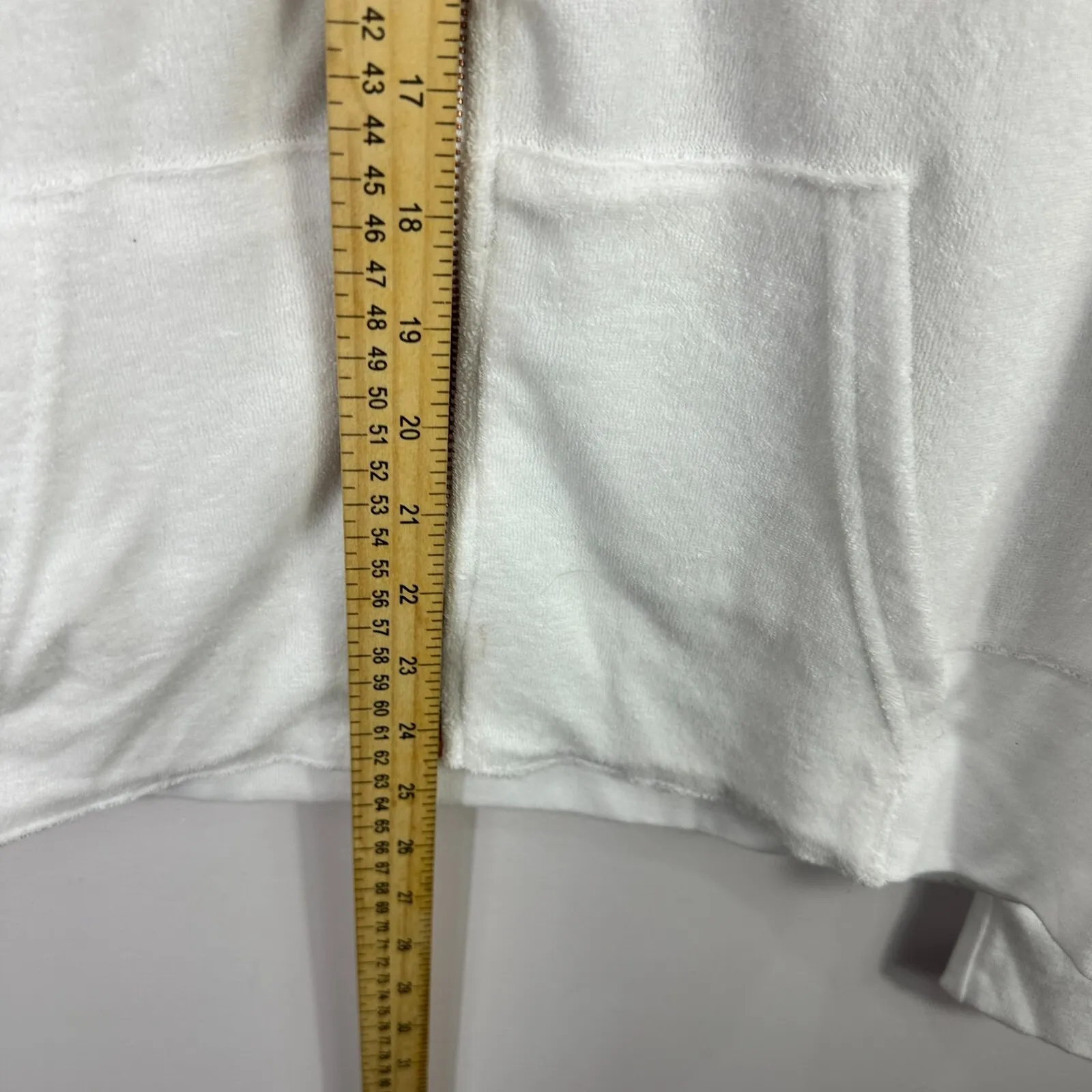 Bebe Sport Hoodie‎ Womens XL White Terry Zip Rhinestone Logo Y2K McBling Glam - Image 4