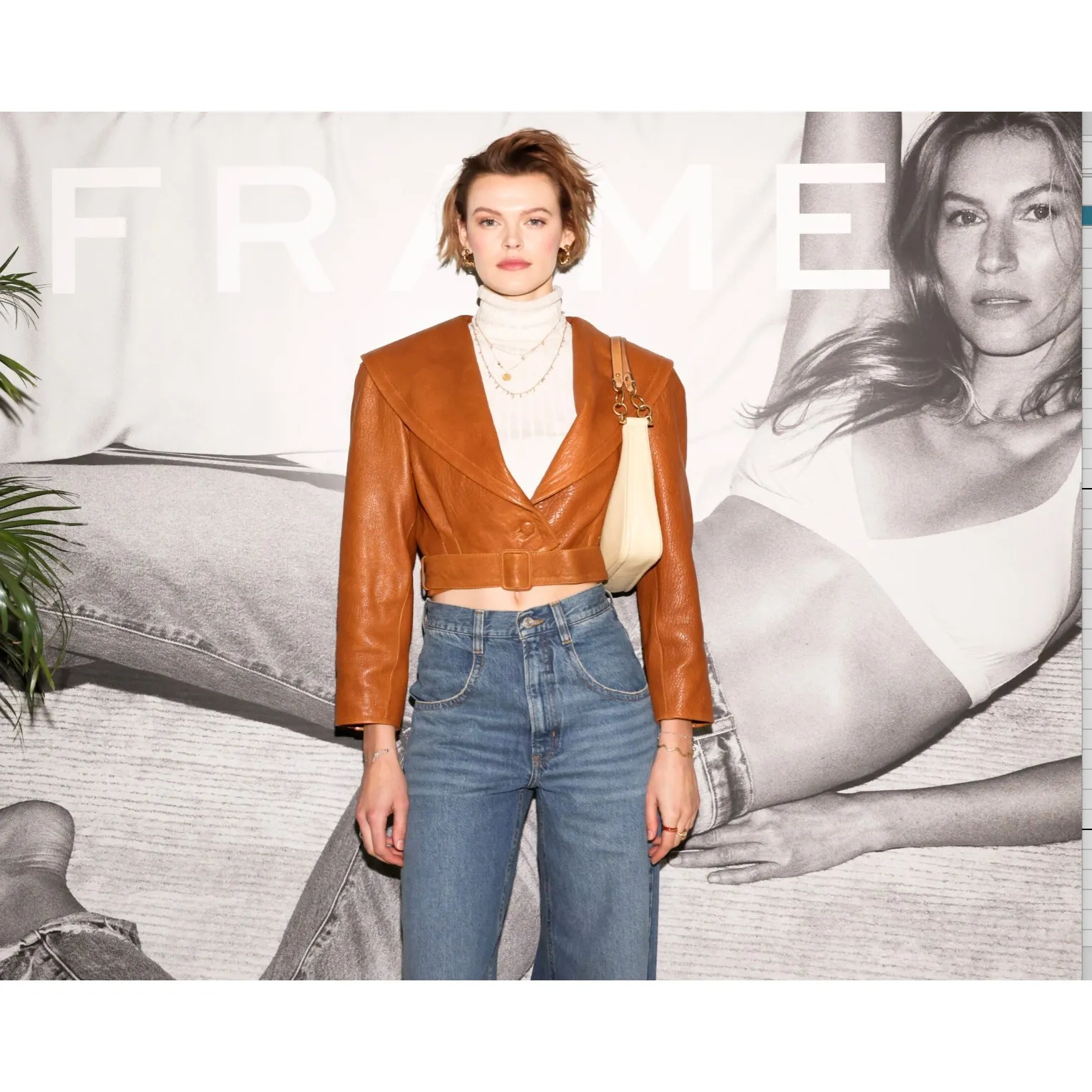 FRAME Cropped Pebbled Leather Belted Jacket - Image 2