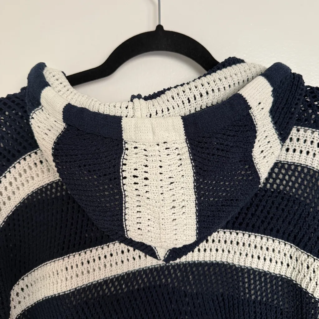 Nicole Miller Striped Navy and White Knit Hoodie Women’s XL NWT - Image 6