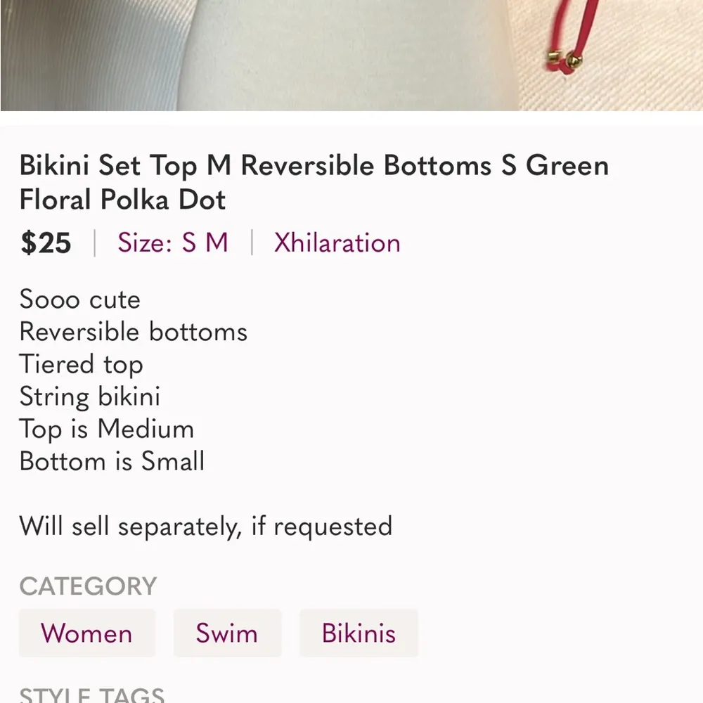 String Bikini Bottoms Floral Striped Reversible - Image 4