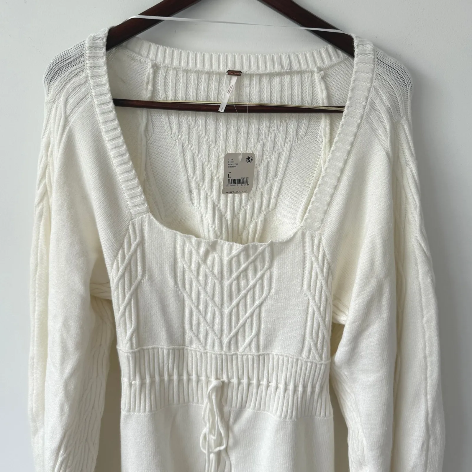 Free People Emmaline Mini Sweater Dress Women's Size Large‎ White NWT - Image 6