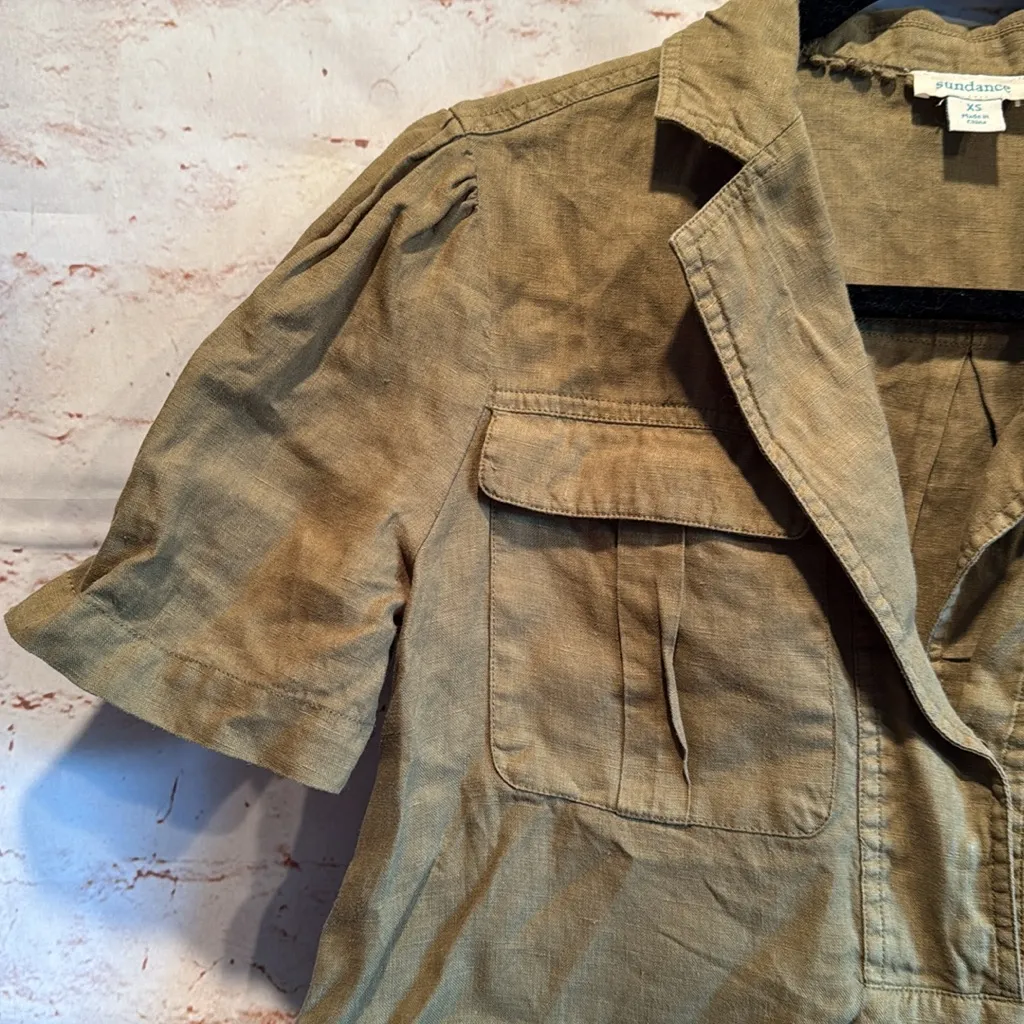 Sundance Sage Green popover Shirt blouse shirt sleeve xs collar linen - Image 3