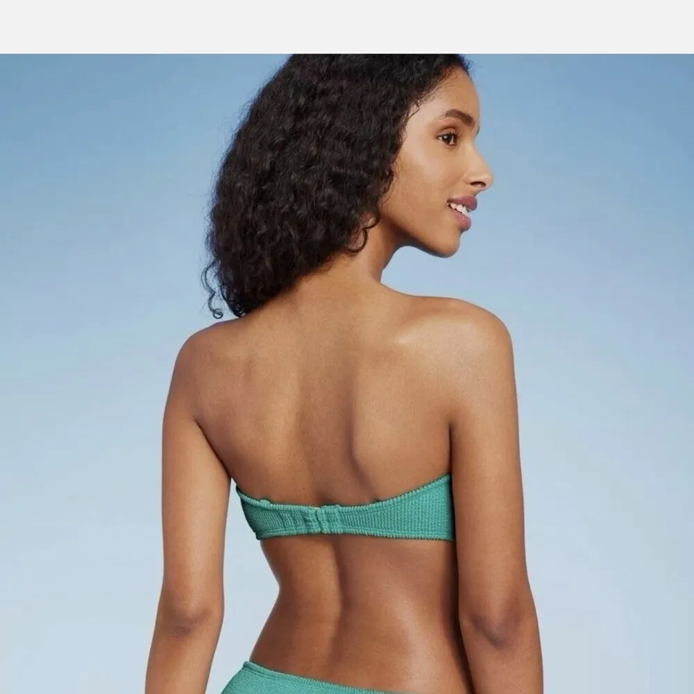 Turquoise Textured pushup halter /Bandeau Underwire Bikini 38DD - Image 12