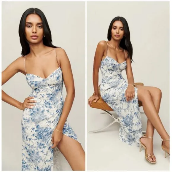 💕REFORMATION💕 Kourtney Dress ~ Pompadour Blue Floral Bird Print 4 NWT - Image 2