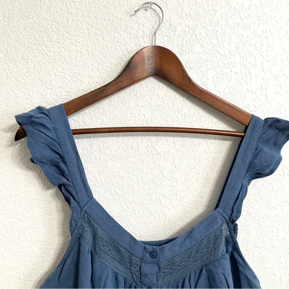 American Eagle Womens Shirt Top Blue Tiered Ruffle Button Front Size XL - Image 3