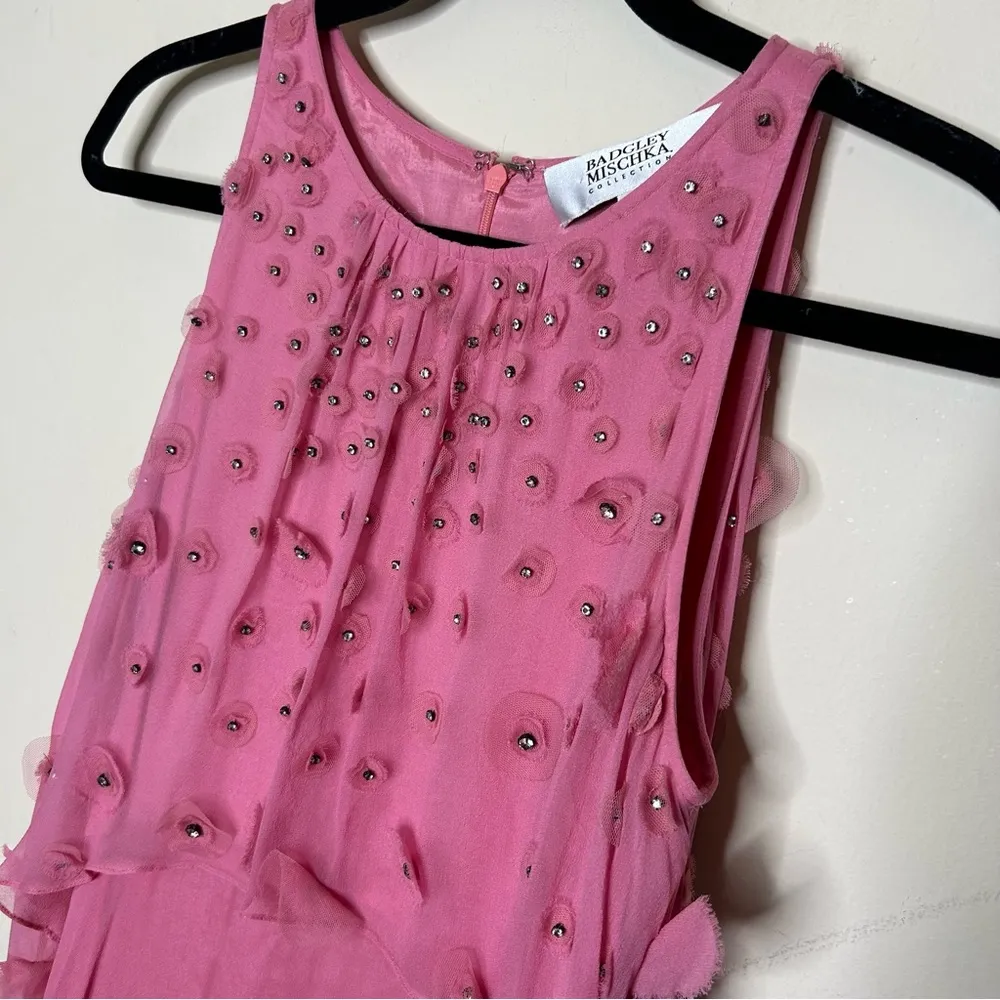 Badgley Mischka Pink Bejeweled Dress Gown Y2K Vibe Sleeveless 100% Silk Size 4 - Image 5