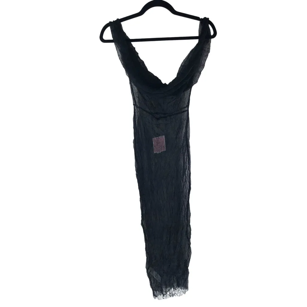 PrettyLittleThing Crushed Mesh Cowl Neck Maxi Beach Dress Sheer Lace Black 0 - Image 4