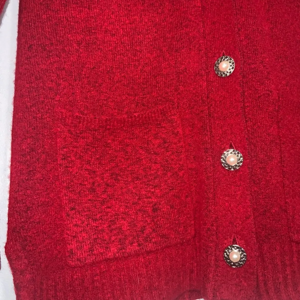 Talbots Red Alpaca Wool Blend Jeweled Buttons Cardigan Sweater Pockets Petite P - Image 5