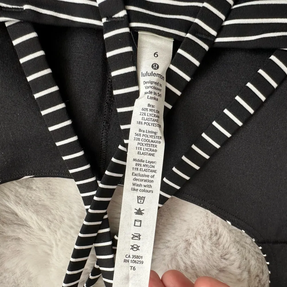 NWT Lululemon Energy Bra Mod Stripe Black White size 6 - Image 6
