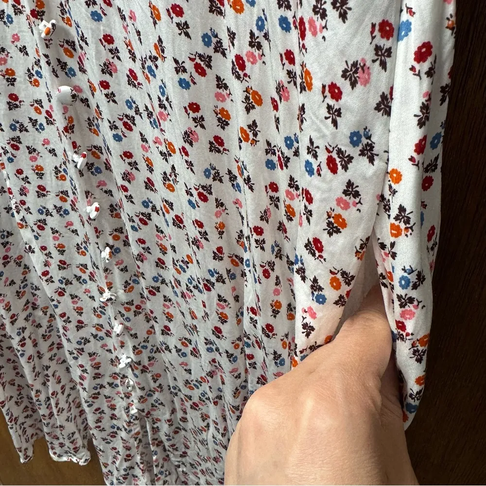 Boden Satin Tea Dress Short Puff Sleeve Mini Floral Ivory Sweet Daisy 12 L Tall White - Image 10