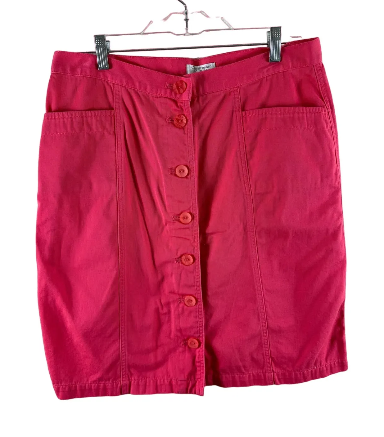 Christopher & Banks Pink Cotton Button Front Short Straight Skirt Pockets Sz 10 - Image 1