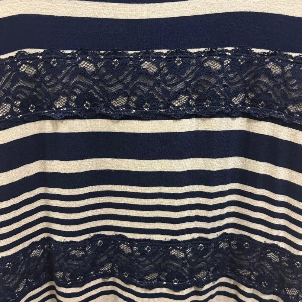 Nurture Striped Maxi Dress With Lace Insets Size L Short Sleeve Scoop Neck Blue Size L - Image 5
