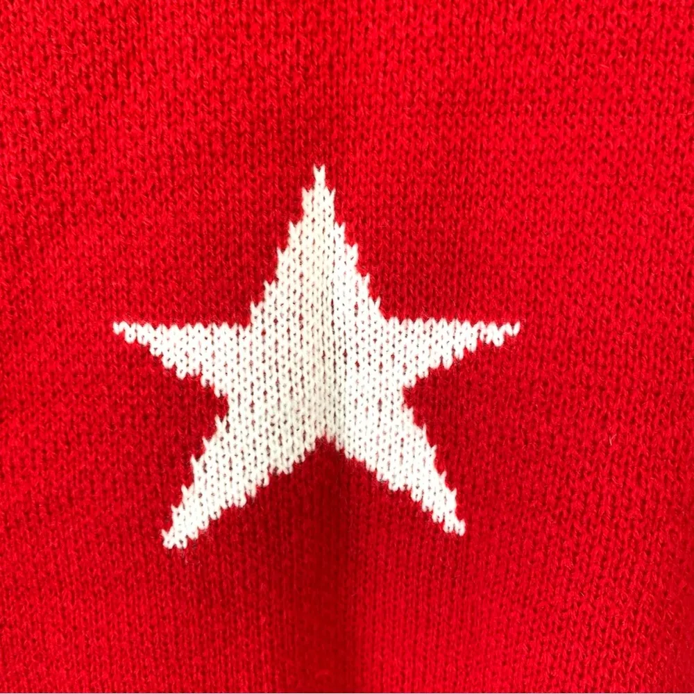 Zaful Red White Distressed Star Deep V Neck Oversized Cropped Sweater One Size - Image 6