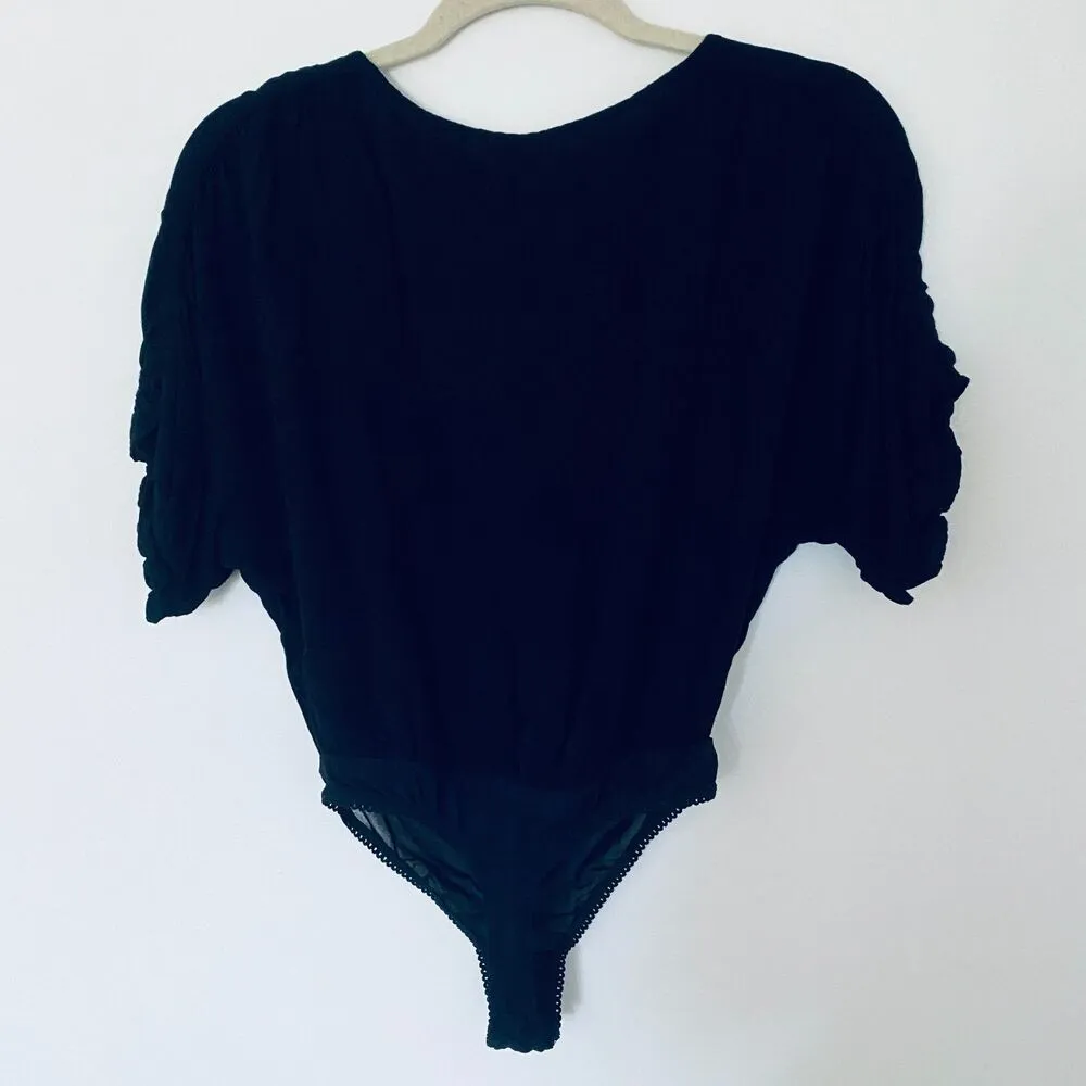 Free People Intimately Black Short Sleeve Cleo Bodysuit Top Black Sz XS - Image 4
