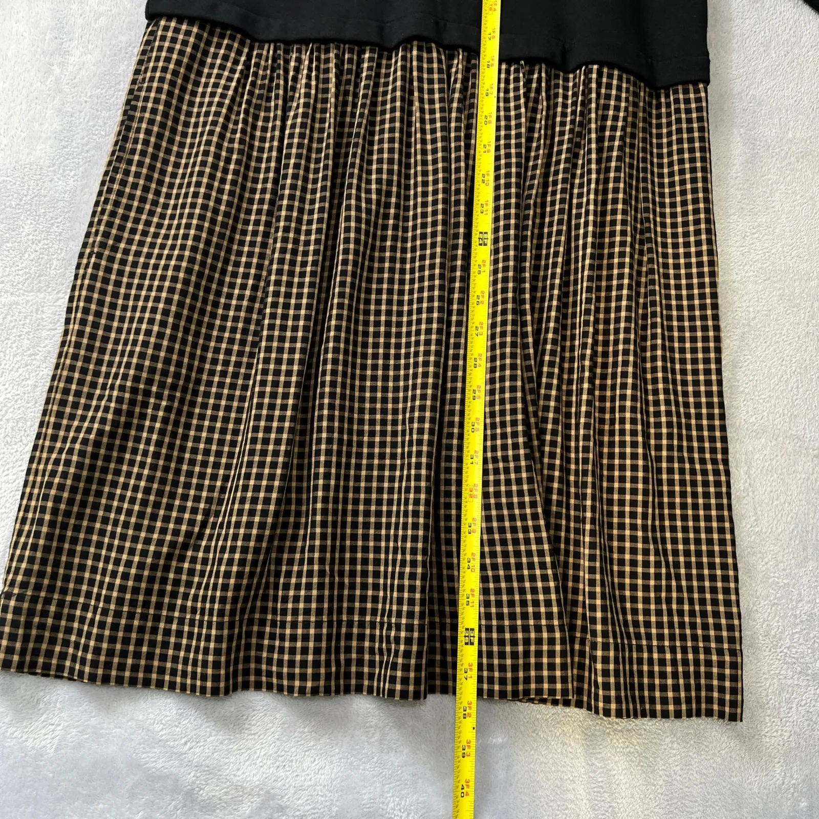 J Jill Mixed Media Plaid Dress Womens L Black Tan Long Sleeve Pockets Minimal Size L - Image 7