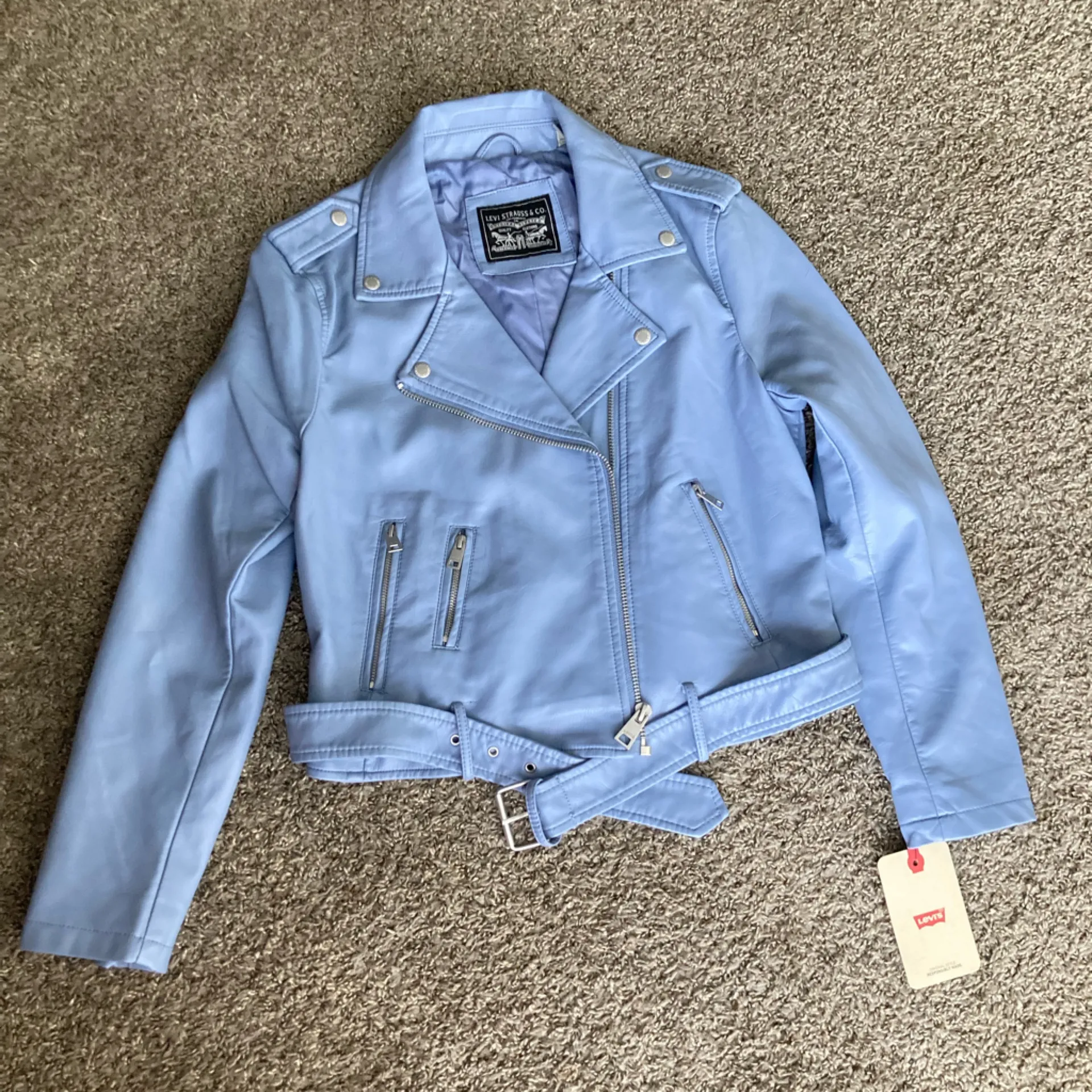 Levi’s Faux Leather Moto Jacket Light Blue Size M New With Tags - Image 2