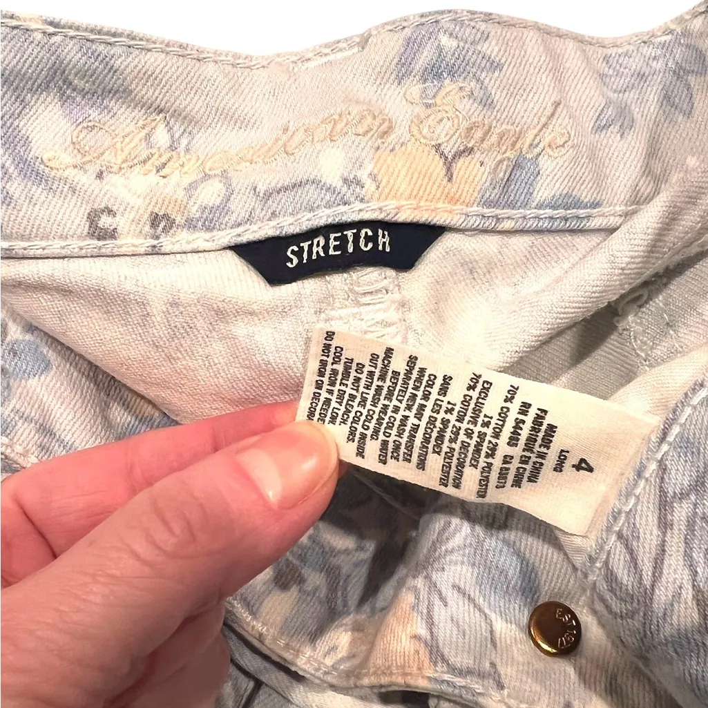 American Eagle Stretch Jegging Sz 4 Pastel Floral Patterned Denim Skinny Jeans - Image 7