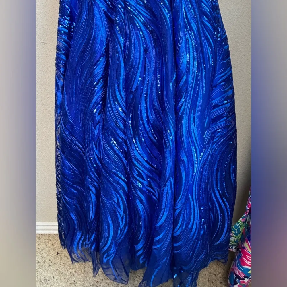Jovani 60641 Royal Blue V-Neck Sequined Taffeta Ball Gown Prom Dress 8 - Image 6
