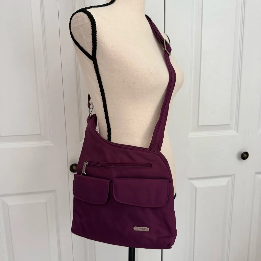 Travelon Anti-Theft Purple Crossbody Messenger Bag RFID Blocking - Image 2