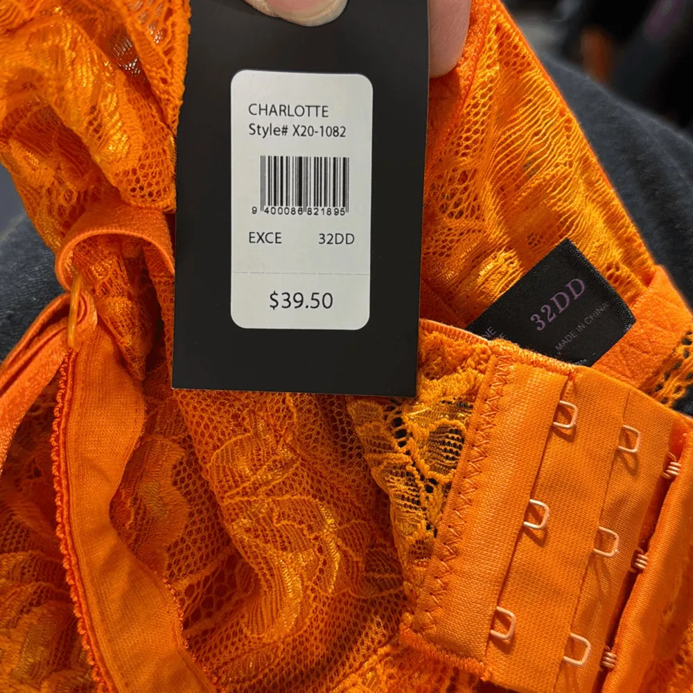 Frederick's Of Hollywood Charlotte Lace Orange Unlined Underwire Bra 32DD Corset - Image 4