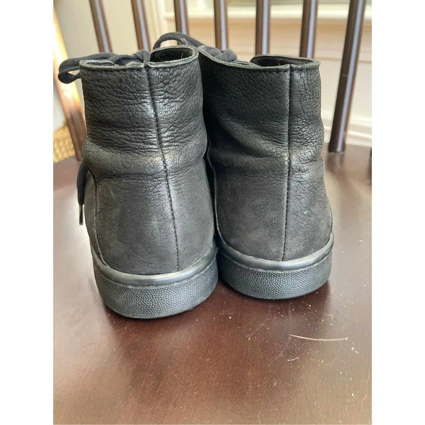 Eileen Fisher Game 2 Black Tumbled Nubuck Leather High Top Sneaker 7 - Image 5