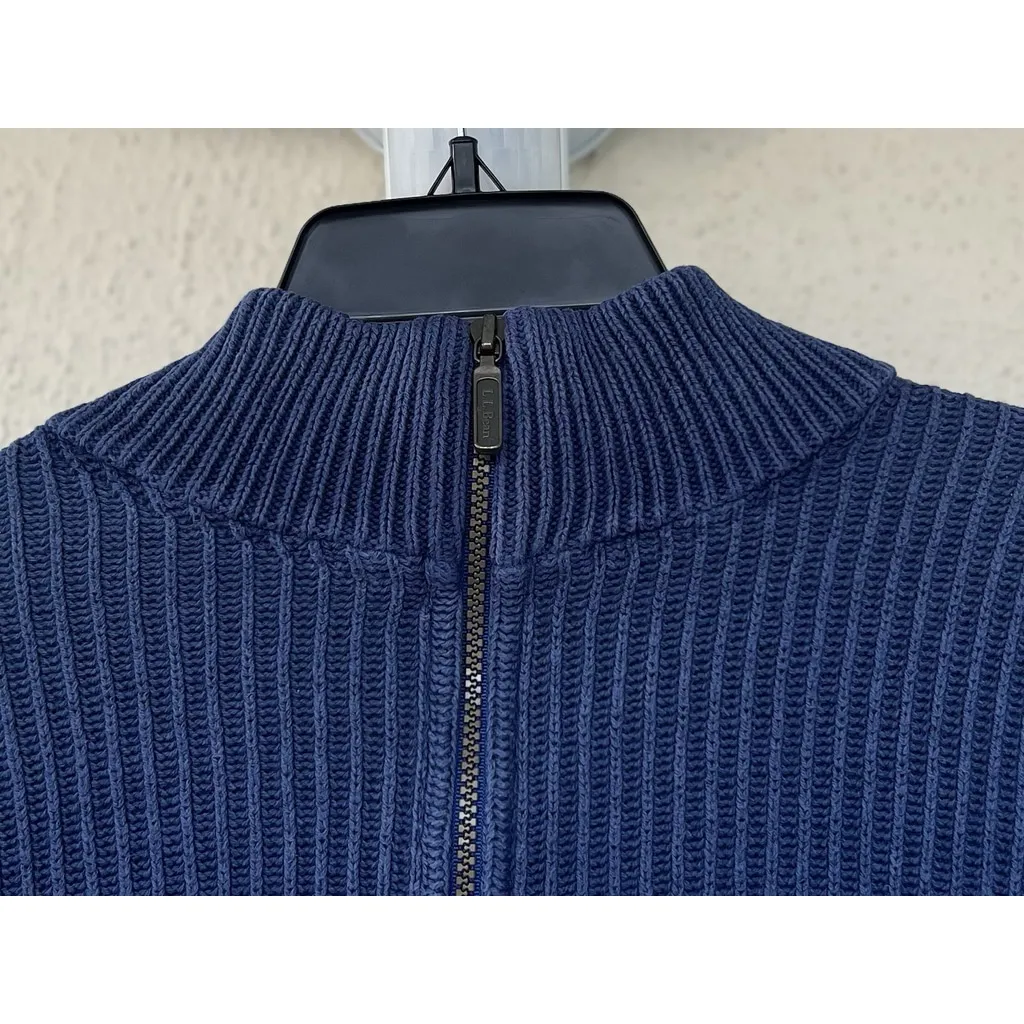 VTG L.L. Bean Blue Zip Front Cardigan Jacket XL Chunky Cable Knit Thick Oversize - Image 2