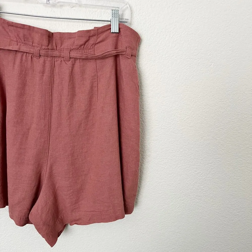 [Abercrombie & Fitch] Pink High Rise Linen Blend Belted Front Shorts NWT Large L - Image 9