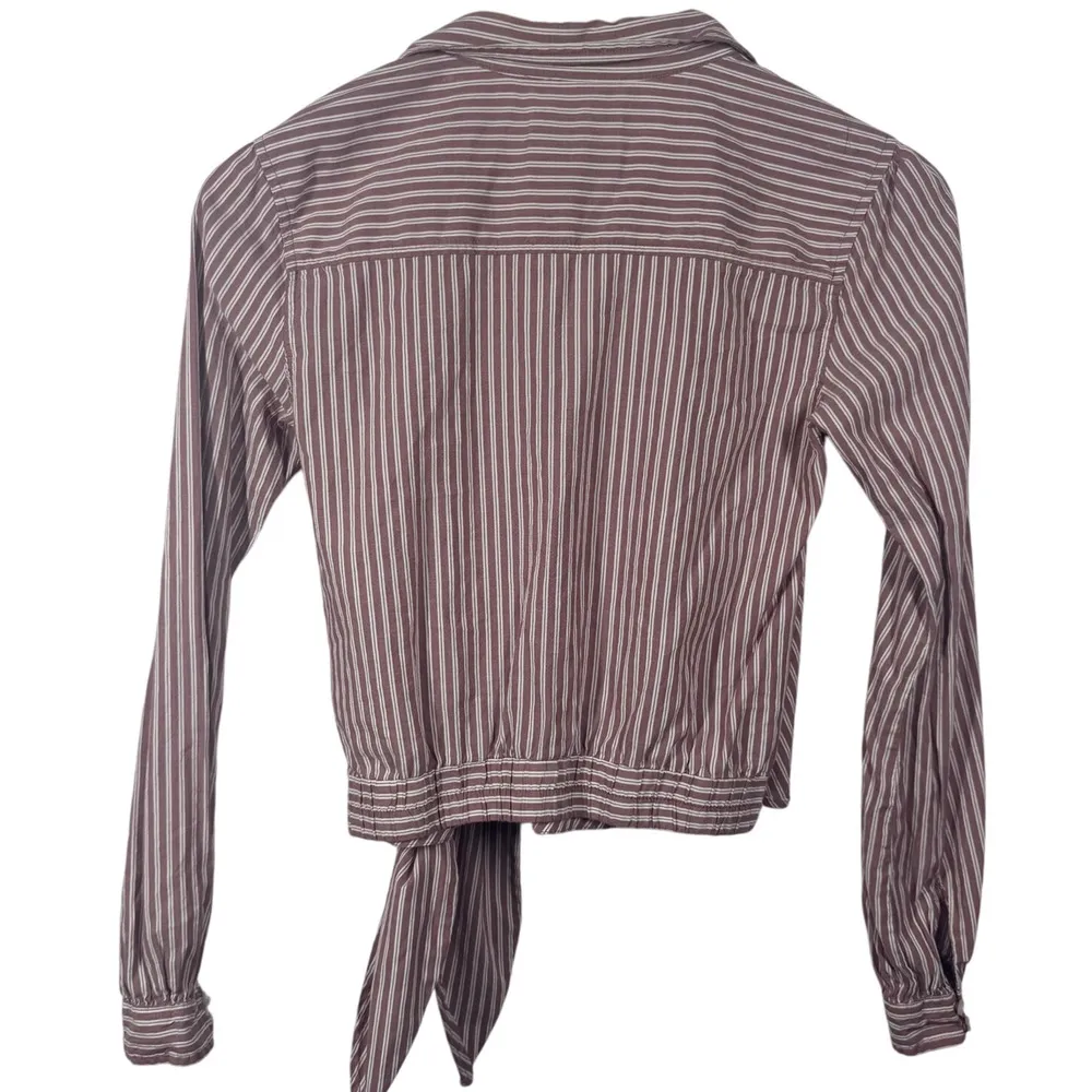 Abercrombie & Fitch Top Women XS Purple Stripe Crop Wrap Blouse Cotton Spring - Image 2