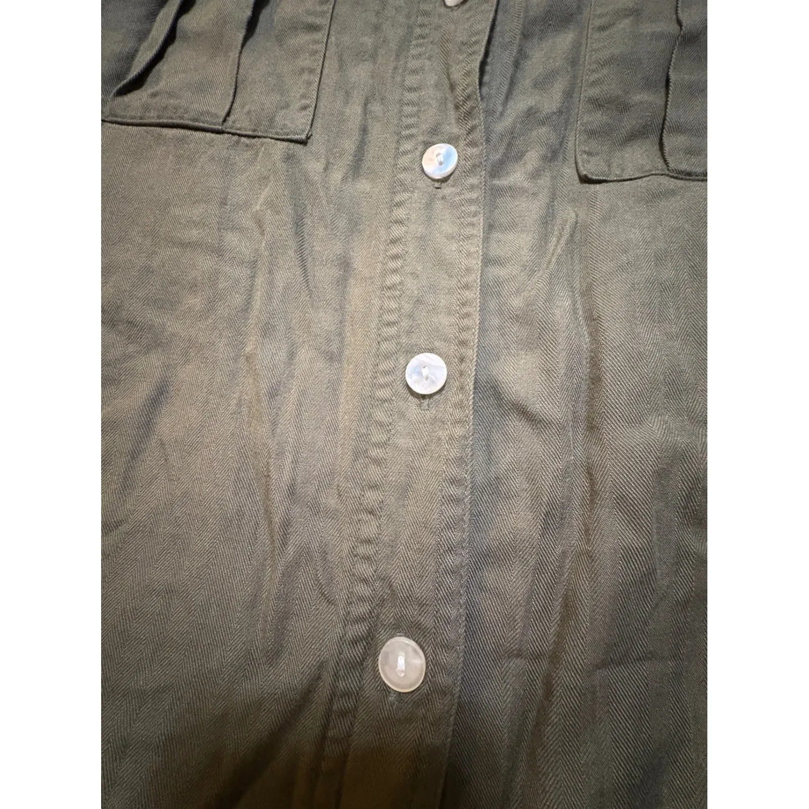 Islander Olive Green Utility Button Down‎ Shirt Short Sleeve Women's Size 10 - Image 5