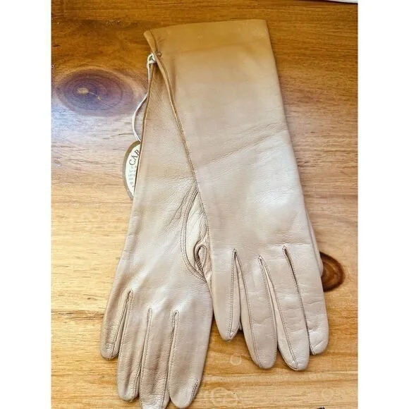 Vintage Cabraro By Hansen Silk Camel‎ Gloves Size 7 NOS With Tags May Co. 1970 Tan - Image 8