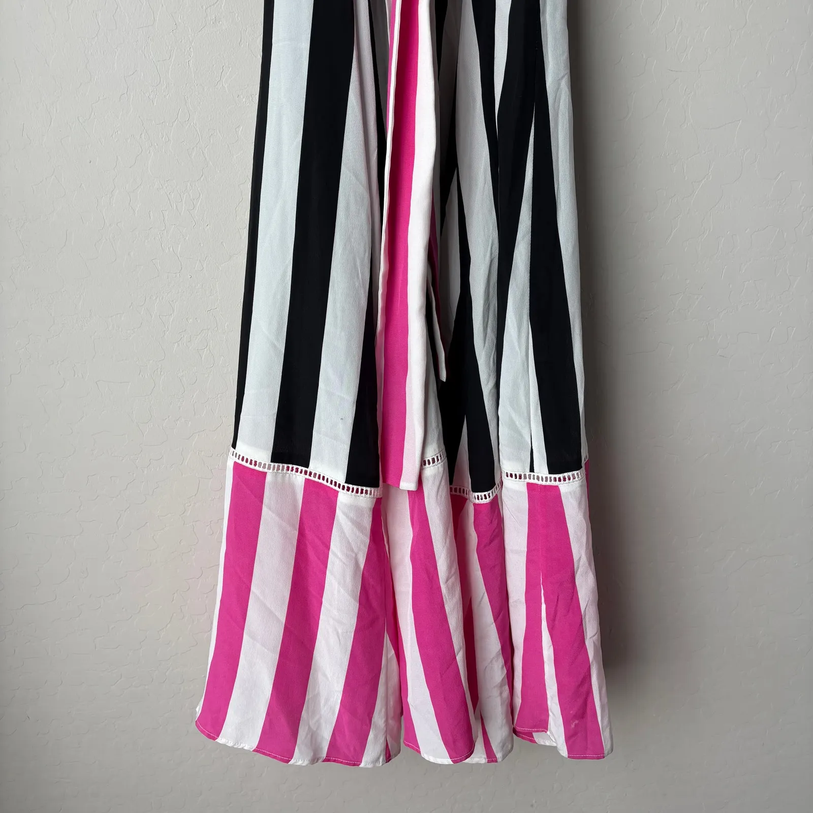 We Are Leone Dress Silk Contrast Maxi Cardigan Striped Belted‎ Long Sleeve S/M Black - Image 5