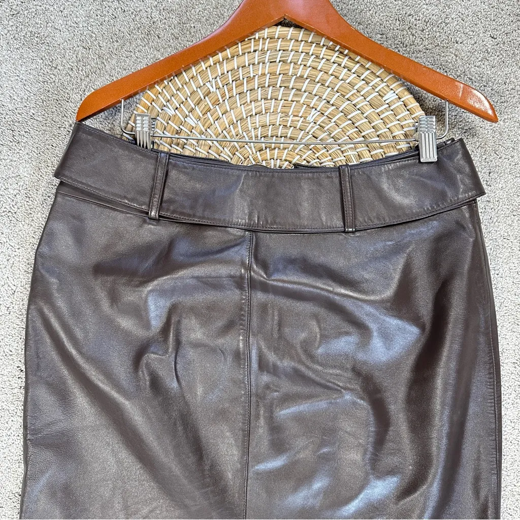 Revue Women’s Vintage 100% Lamb Leather Mini Skirt Belted Goth in Brown 12 - Image 5