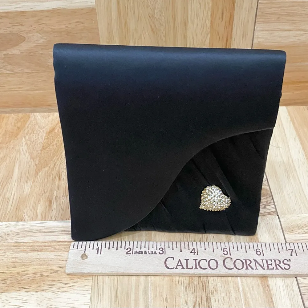 INGE CHRISTOPHER Black Silk Satin Evening Bag with Heart Bling Rhinestone - Image 11