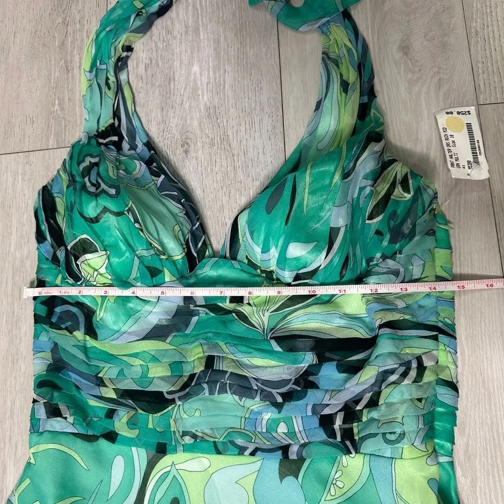 Morrell Maxie Pucci‎ inspired Y2K green halter chiffon flowy dress midi size 10 - Image 9