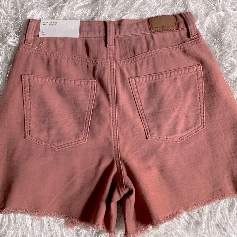 New American Eagle Highest Rise Distressed Raw Hem Mom Denim Cotton Jean Shorts - Image 8