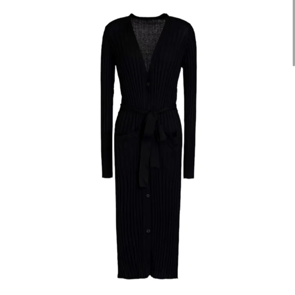 NWT ATM Belted Ribbed Silk Cotton Blend Cardigan Womens Black Size M - Image 3