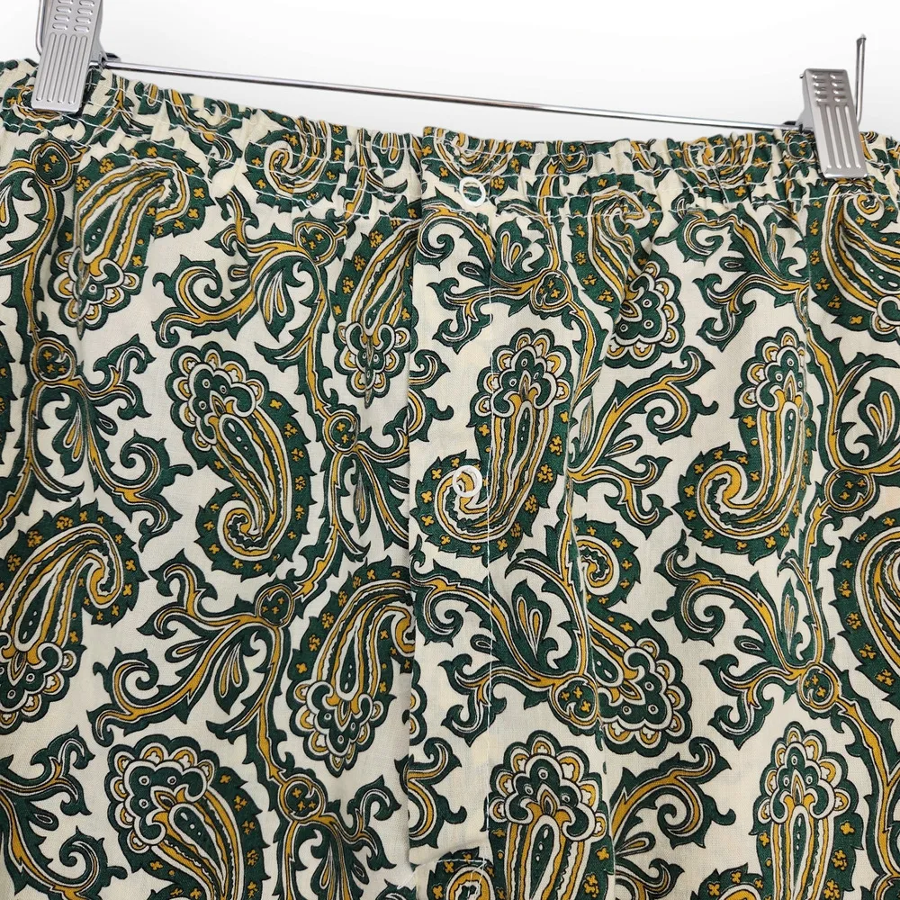 Vintage High Waisted White Green Yellow Paisley Boxer Shorts M L - Image 2