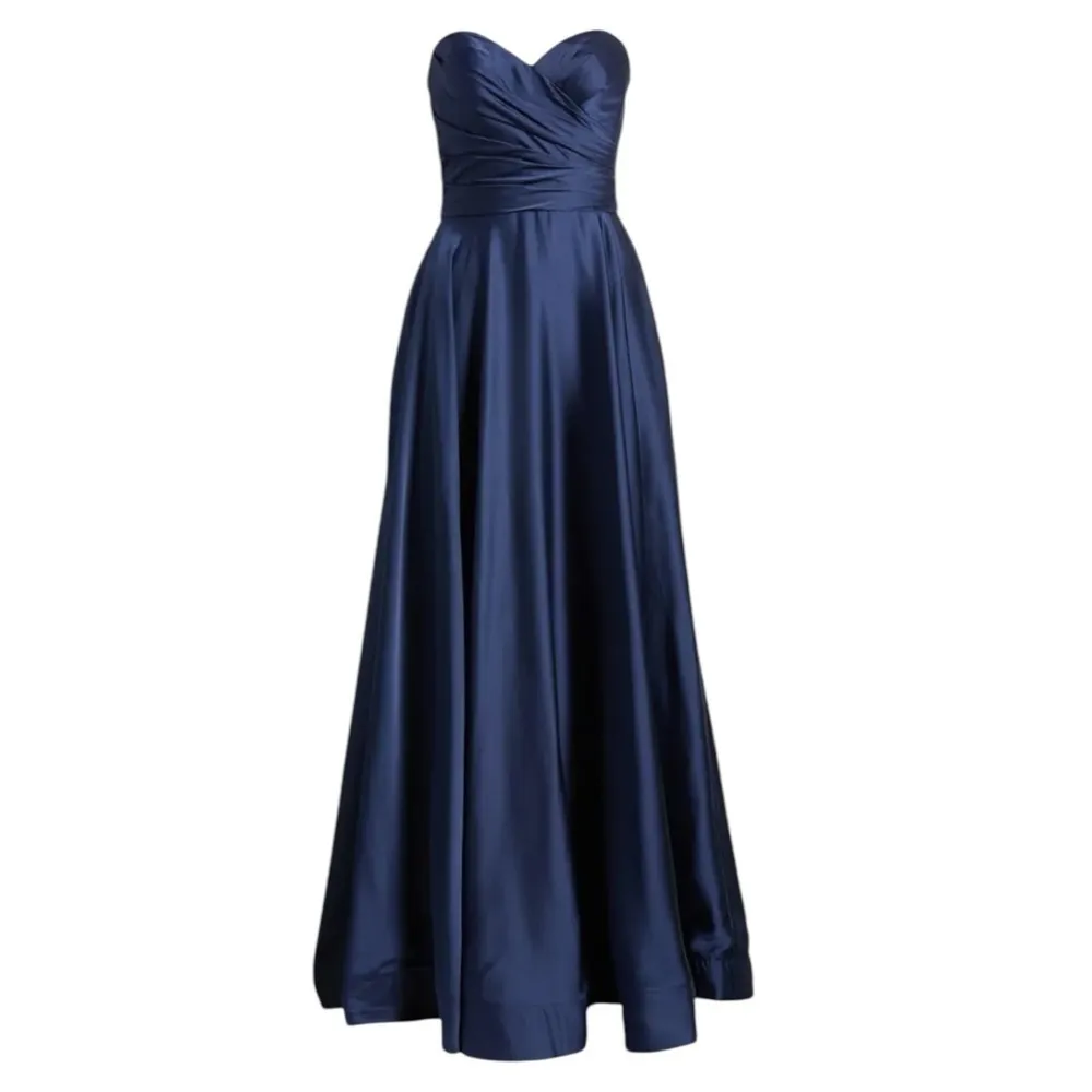 La Femme Strapless Sweetheart‎ Satin Ballgown Navy Blue 4 - Image 3