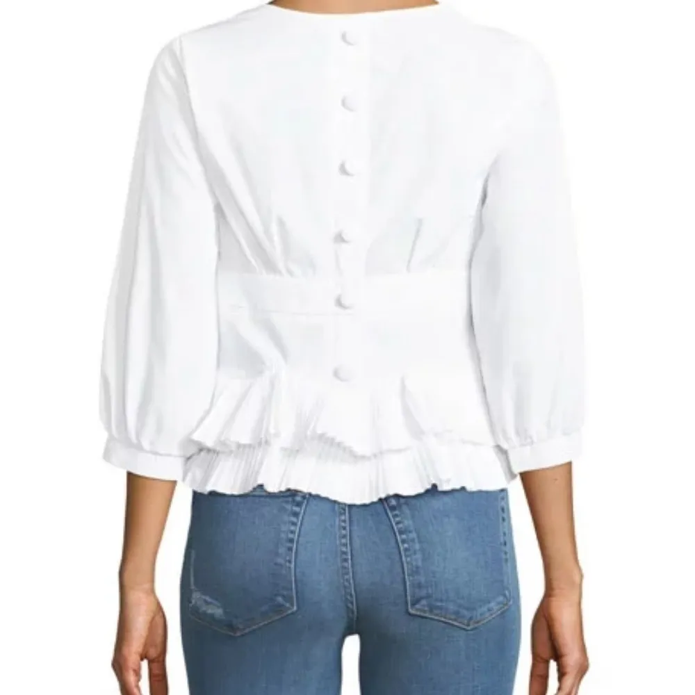 Wrap Front Button Back Peplum Blouse White Size M - Image 2