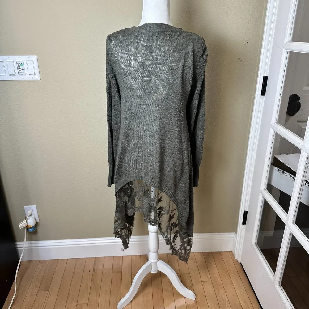 BLUE RAIN Boutique Lace Bottom Open Drape Cardigan Sweater Top - size large - Image 6