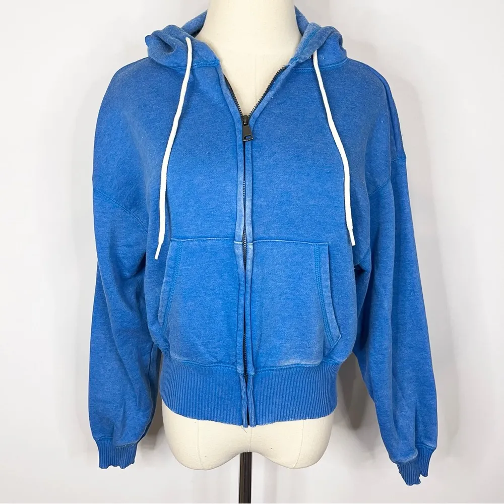 ZENANA Bright Blue Washed Fleece Full Zip Hoodie Jacket Small NWOT - Image 3