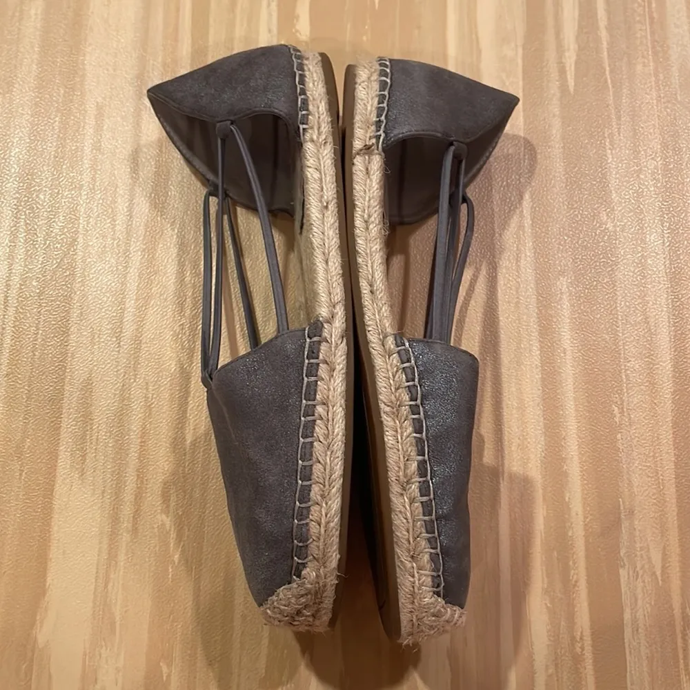 Eileen Fisher Lee Leather Espadrille Flats Gray Metallic Size 7.5 - Image 7