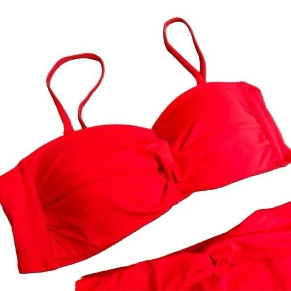 Tempt Me Red Bandeau Strapless Twist Front Bikini Set Small NWT - Image 3