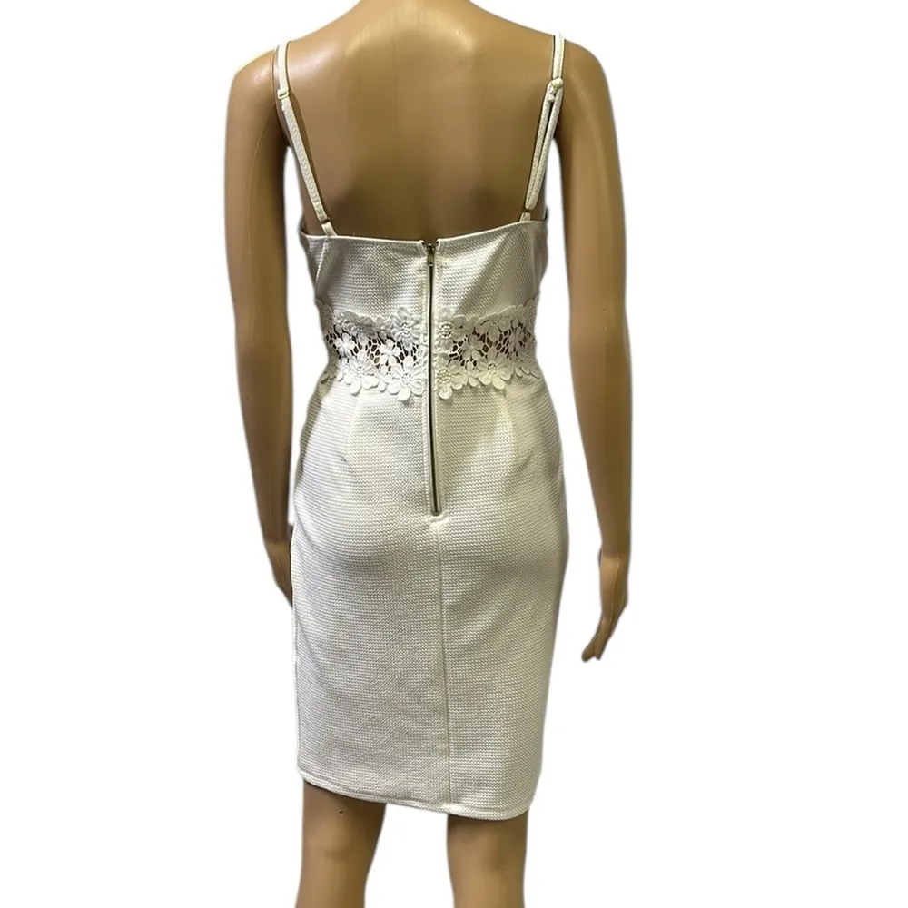 Iris White Textured Crochet Lace Cutout Midsection Spaghetti Strap Dress Large - Image 5