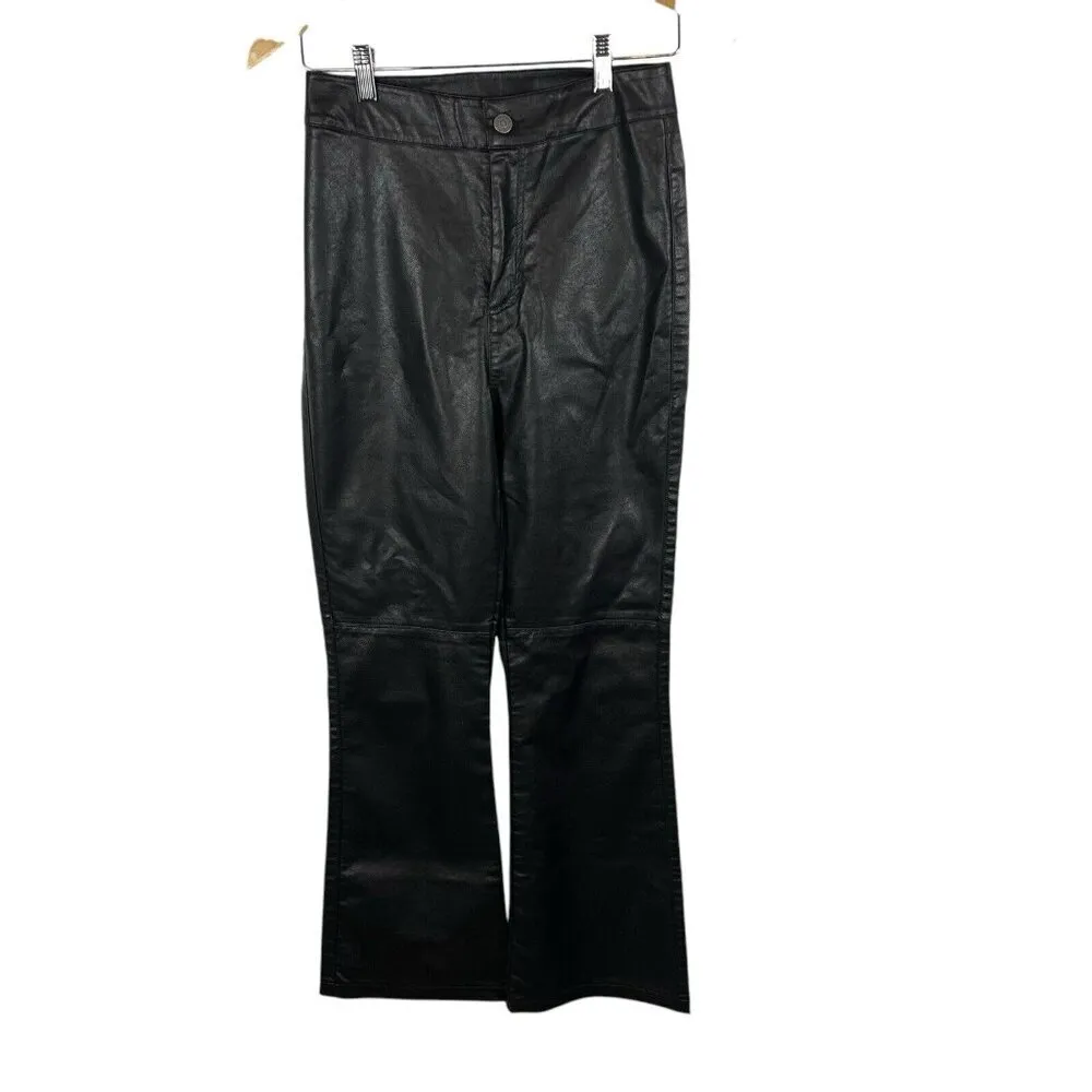Free People Sasha Kick Flare Faux Leather Pants Womens Size 4 Black‎ Bikercore - Image 3
