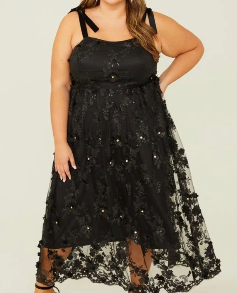 Arula Black & Gold Floral Appliqué Sequin Shimmer Sleeveless Maxi Dress. Size XL - Image 8